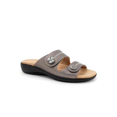 Wide Width Women's Ruthie Stitch Slip On Sandal by Trotters in Pewter (Size 12 W)