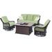 Hanover Outdoor Orleans 4-piece Woven Lounge Set with Fire Pit Table in Avocado Green