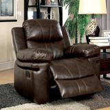 Ellister Transitional Brown Bonded Leather Match Padded Recliner by Furniture of America