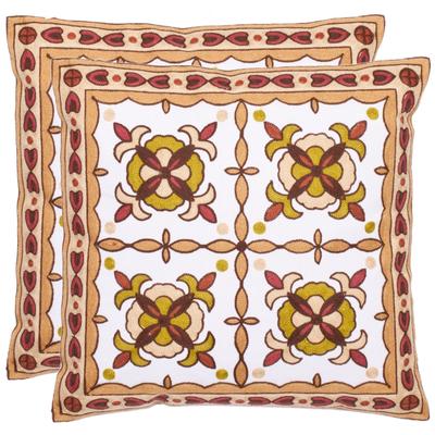 SAFAVIEH Suzani 18-inch White/ Beige Decorative Pillows (Set of 2)