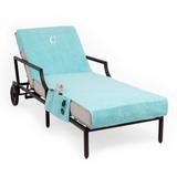 Turkish Cotton Monogrammed Aqua Towel Cover for Standard Size Chaise Lounge Chair with Side Pocket