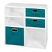 Noble Connect Storage Set- 2 Full Cubes/4 Half Cubes with Foldable Storage Bins- White Wood Grain/Teal