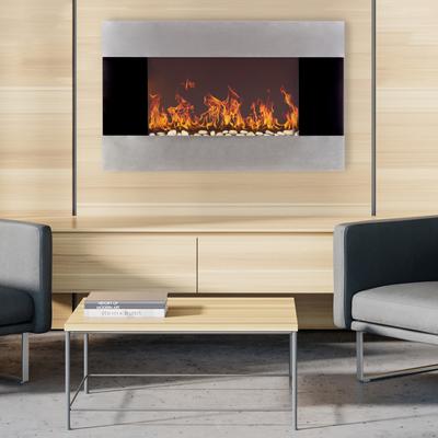 Hastings Home 36-Inch Stainless Electric Fireplace