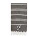 Authentic Pestemal Fouta Original Black Charcoal and White Striped Turkish Cotton Bath/Beach Towel with Monogram Initial