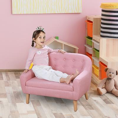 Qaba Kids Sofa Linen Fabric Wooden 2 Seat Armrest Children Chair Cozy
