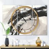 Designart 'Glam Painted Arcs IV' Glam 3 Panels Oversized Wall CLock - 36 in. wide x 28 in. high - 3 panels