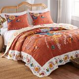 Barefoot Bungalow Topanga Orange Bohemian Floral Quilted Bedspread Set