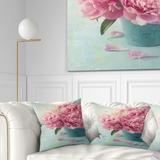 Designart 'Pink Peony Flowers in Vase' Floral Throw Pillow