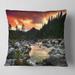 Designart 'Rocky Mountain River at Sunset' Landscape Printed Throw Pillow