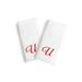 Authentic Hotel and Spa 2-piece White Turkish Cotton Hand Towels with Holiday Red Script Monogrammed Initial