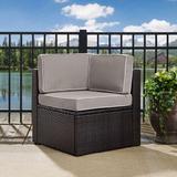 Palm Harbor Outdoor Wicker Corner Chair in Brown with Grey Cushions - 26.5 W x 26.5 D x 30.5 H