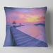 Designart 'Purple Tinged Wood Bridge and Beach' Pier Seascape Throw Pillow