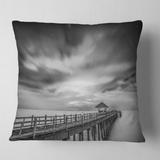Designart 'Black and White Wooden Bridge and Sky' Pier Seascape Throw Pillow
