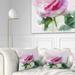 Designart 'Pink Rose Sketch with Green Leaves' Floral Throw Pillow