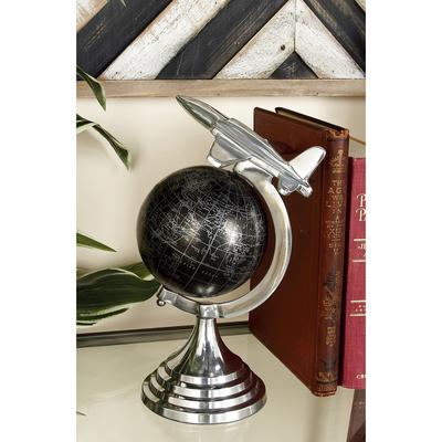 Silver Aluminum Metal World Map Airplane Globe