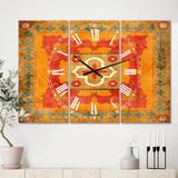 Designart 'Moroccan Orange Tiles Collage II' Cottage 3 Panels Oversized Wall CLock - 36 in. wide x 28 in. high - 3 panels