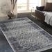 Allstar Rugs Distressed Ivory and Grey Rectangular Accent Area Rug with Black Diamond Lattice Design - 7' 6"x9' 8"