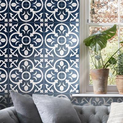 Handmade Nador in Navy Blue, White Tile, Pack of 12 (Morocco)