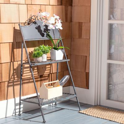 SAFAVIEH Outdoor Living Natum Victorian Iron 2-Tier Plant Stand. - 24.5" W x 15.8" L x 43" H