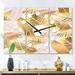 Designart 'Golden Palm Leaves II' Oversized Mid-Century wall clock - 3 Panels - 36 in. wide x 28 in. high - 3 Panels