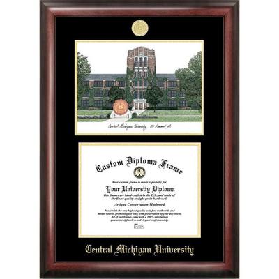 Central Michigan University 11w x 8.5h Gold Embossed Diploma Frame with Campus Images Lithograph