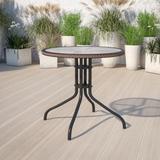 Round Tempered Glass/ Metal 28-inch Table with Rattan Edging