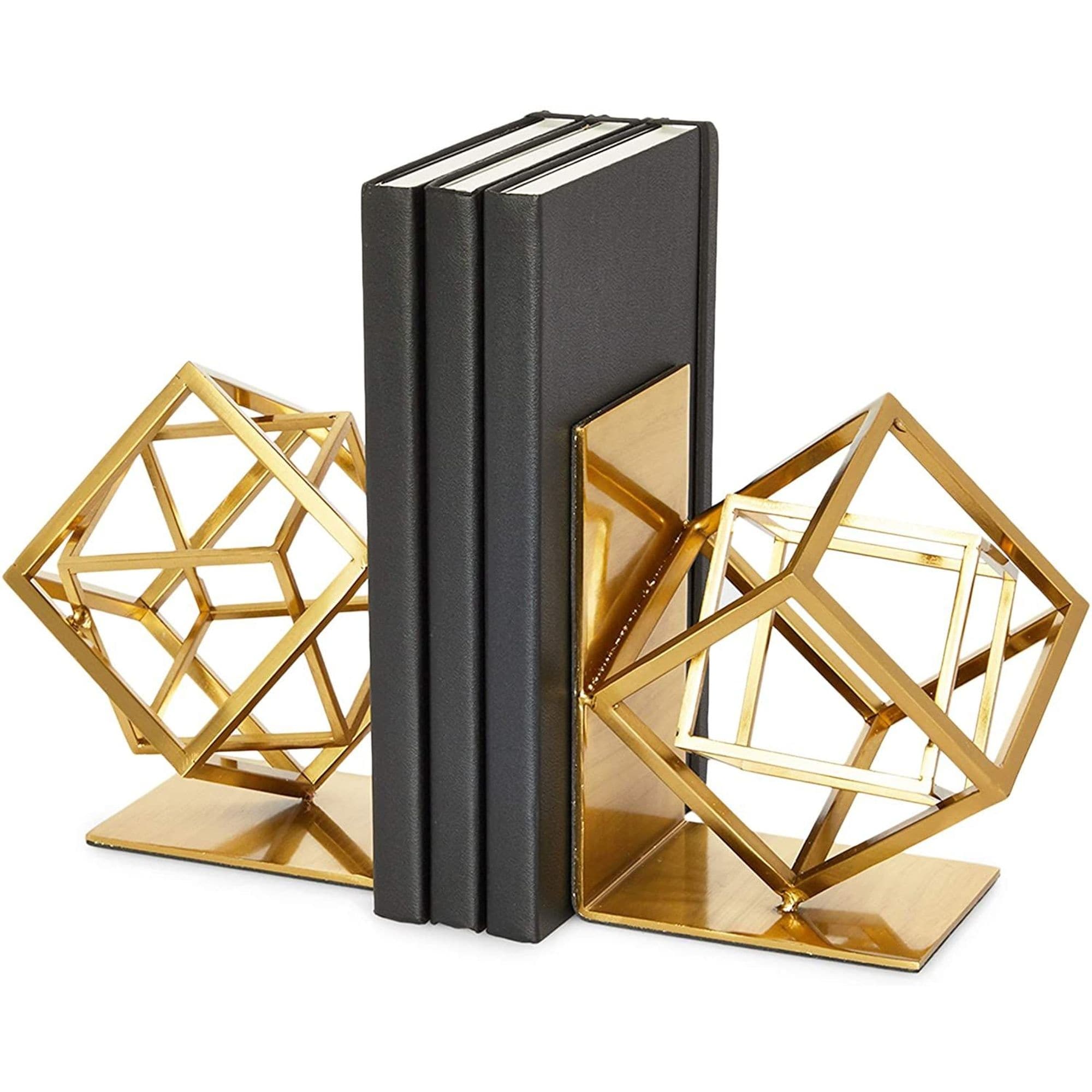 Metal Bookends, Gold Cube (10 x 5.6 x 3.14 in) - 10 x 5.6 x 3.14 in