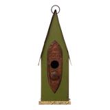 Glitzhome 13.25"H Distressed Green Solid Wood Hanging Birdhouse