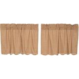 Tan Rustic Kitchen Curtains VHC Millsboro Tier Pair Rod Pocket Cotton Plaid