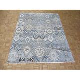 Ikat Sky Blue Wool Hand-knotted Oriental Rug - 8'1 x 9'10