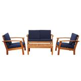 Murano 4-Piece Outdoor Conversation Set Eucalyptus Patio Furniture with Black Cushions