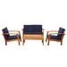Murano 4-Piece Outdoor Conversation Set Eucalyptus Patio Furniture with Black Cushions