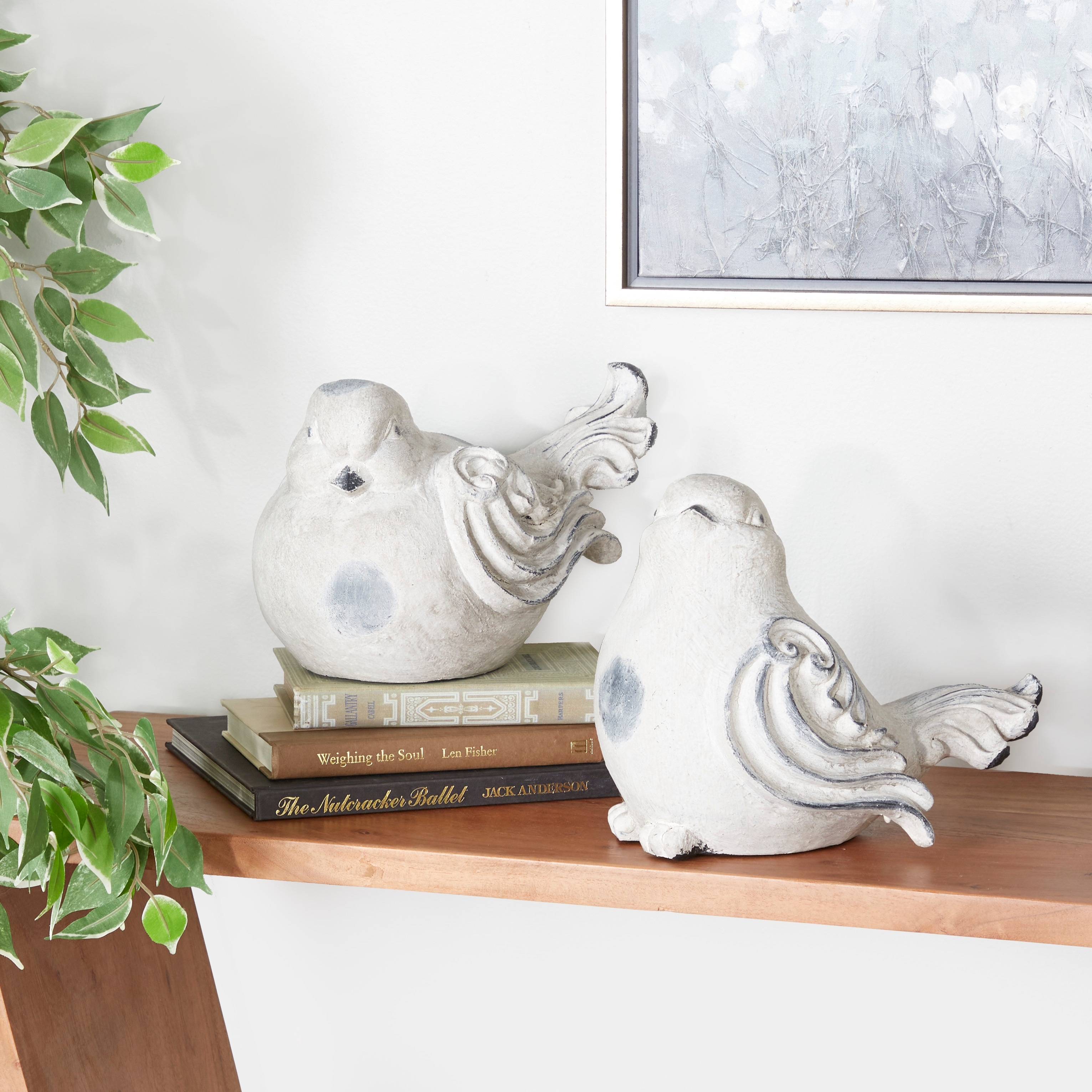 White Polystone Indoor Outdoor Bird Decorative Garden Sculpture (Set of 2) - 2 ASST 12"W, 8"H