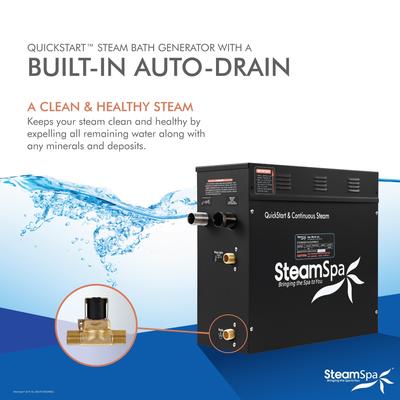SteamSpa Black Series Bluetooth 7.5kW QuickStart Steam Bath Generator in Matte Black