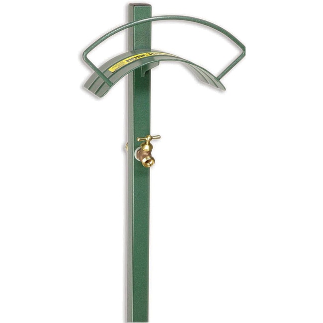 Yard Butler Post Mount Hose Hanger with Faucet 100 ft. Green