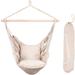 Hammocks Hanging Rope Hammock Chair Swing Seat with Two Seat Cushions and Carrying Bag, Weight Capacity 300 Lbs,Natural