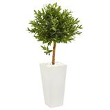 4' Olive Topiary Artificial Tree in White Planter UV Resistant (Indoor/Outdoor)