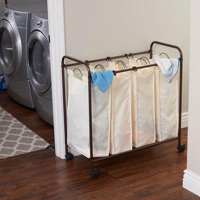 Household Essentials 4 Bag Laundry Sorter Cart with Washable and Removable Bags