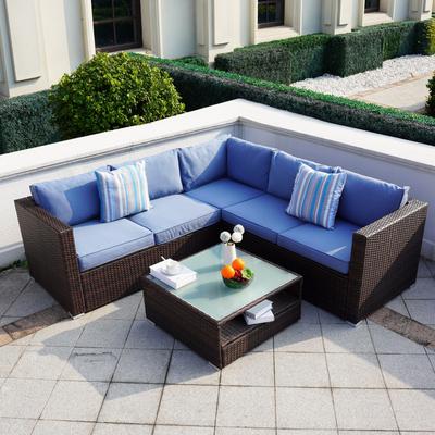 5 person Outdoor Patio Rattan Sectional set with Coffee Table