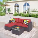 Outdoor Rattan Wicker 5-Piece Patio Furniture Sets Sectional Sofa Set with Coffee Table