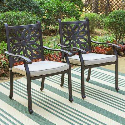 MAISON ARTS 2-Piece Outdoor Patio Extra Wide Cast Aluminum Dining Chairs with Cushion -Frosted Surface