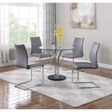 Somette Tina 36" Round Glass 5-Piece Dining Set with Grey Chairs