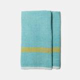 Laundered Linen Towels - Set of 2 - Aqua/Lime - 20" x 30"