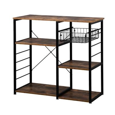 5-Tier MDF Industrial Iron Kitchen Shelf With Basket Hook