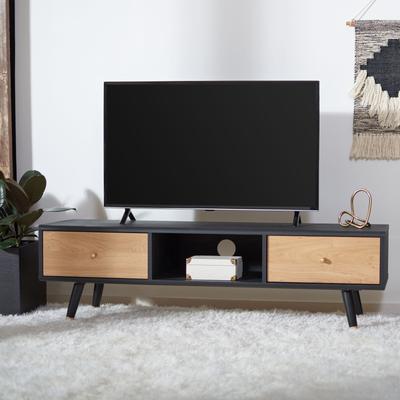 SAFAVIEH Beatrix Black/ Oak 55-inch Storage TV Media Stand - 55.1" W x 15.4" L x 16.4" H