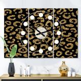 Designart 'Golden Leopard Fur' Oversized Mid-Century wall clock - 3 Panels - 36 in. wide x 28 in. high - 3 Panels