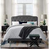 Dayton Full Size Grey Velvet Platform Bed with Button Tufted Headboard