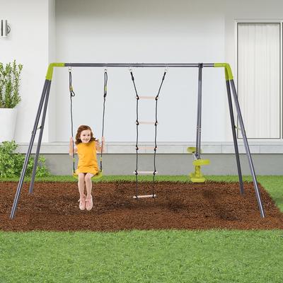 HOMCOM 3-in-1 Outdoor Swing Set with 2-Person Swing, Single-Kid Swing, and Climbing Ladder