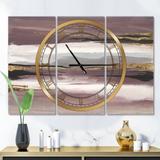 Designart 'Purple Glam Storm I' Glam 3 Panels Oversized Wall CLock - 36 in. wide x 28 in. high - 3 panels