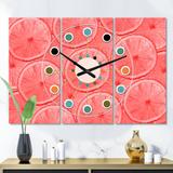 Designart 'Coral Grapefruit Slices' Oversized Mid-Century wall clock - 3 Panels - 36 in. wide x 28 in. high - 3 Panels